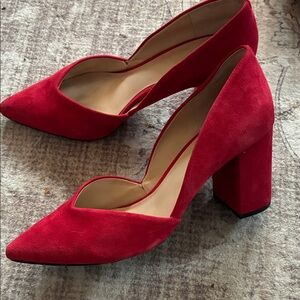 Chic Red Suede Block Heel Pumps 1.State brand size 9